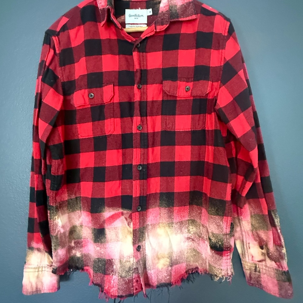 Goodfellow & Co Red and Black Distressed Plaid Shirt